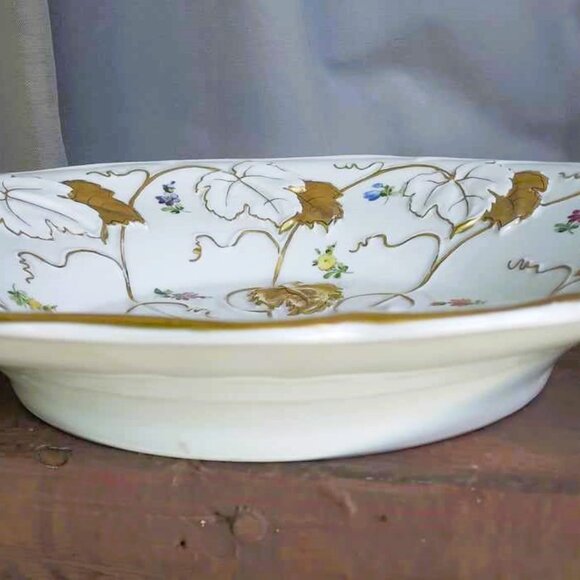 Stunning Antique von Schierholz Gold Gilded Leaves Relief Molded Porcelain Bowl - Picture 9 of 13